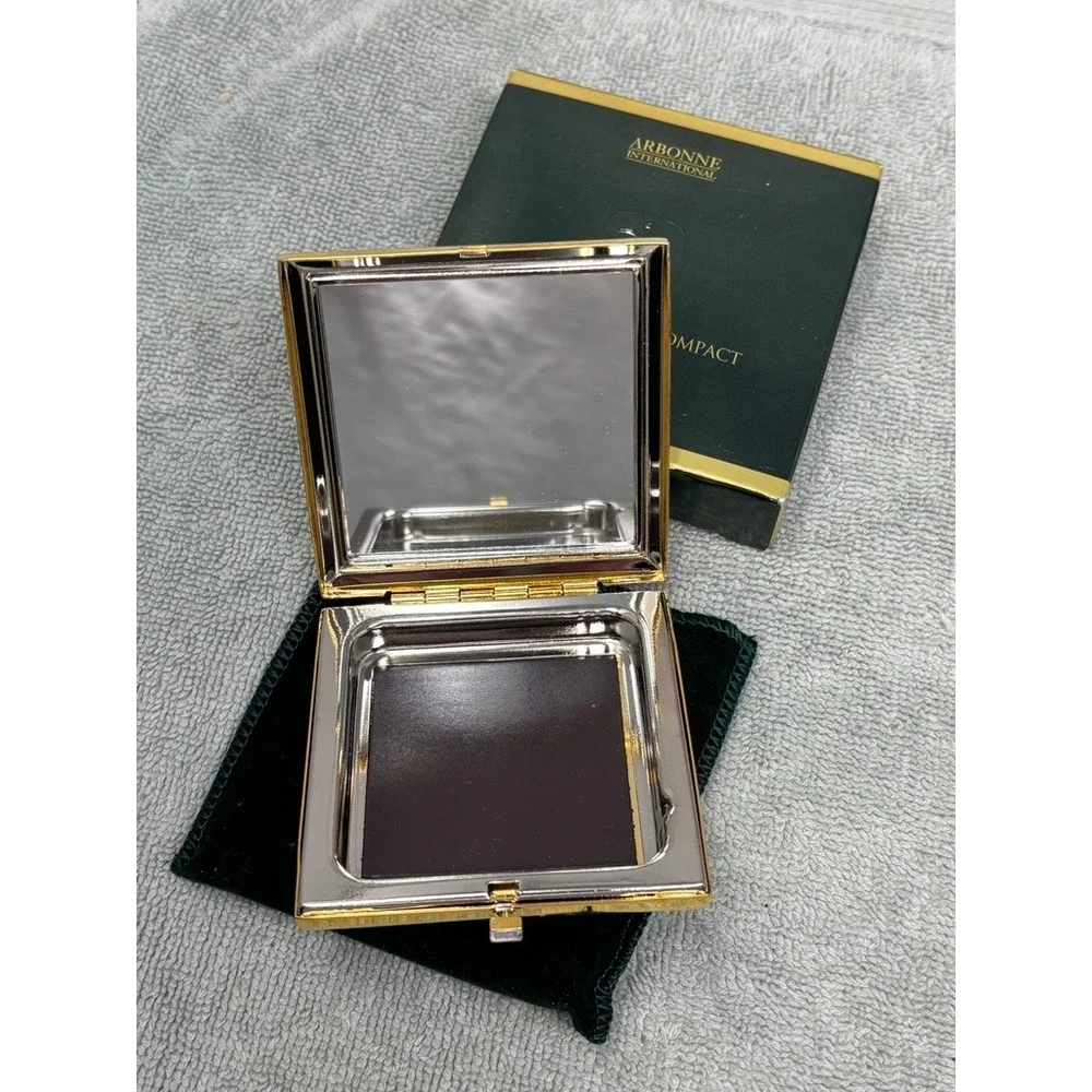 Vtg Arbonne Powder Compact Mirror Gold Crystal Refillable NEW - Picture 6 of 9